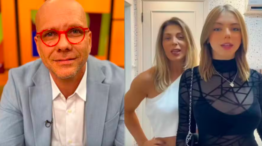 Fernando Scherer se impressiona com a altura da filha Brenda, de 12 anos