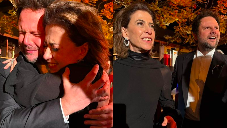 Selton Mello posa com Fernanda Torres após vitória no Globo de Ouro